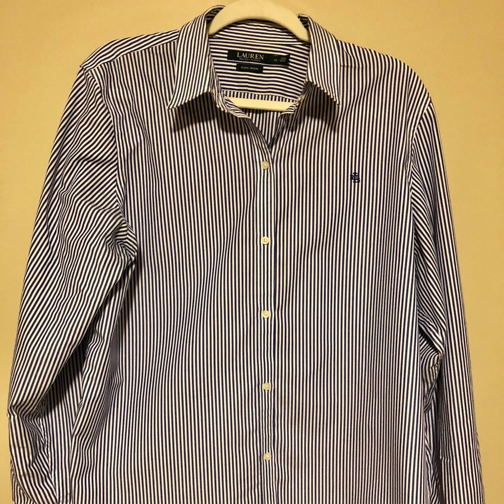 Lauren Navy Pinstripe Oxford